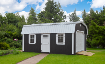 Black Signature Garage with barn white trim and white garage door.